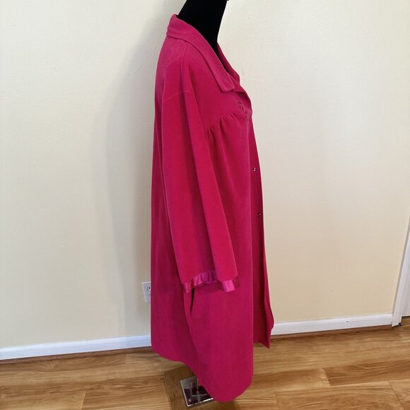Vanity Fair Womens Pink Embroidered Button Up Housecoat Robe Jacket 3XL Barbie - Picture 10 of 14